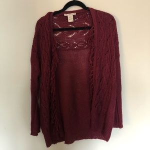 American Rag Maroon Fringe Sweater